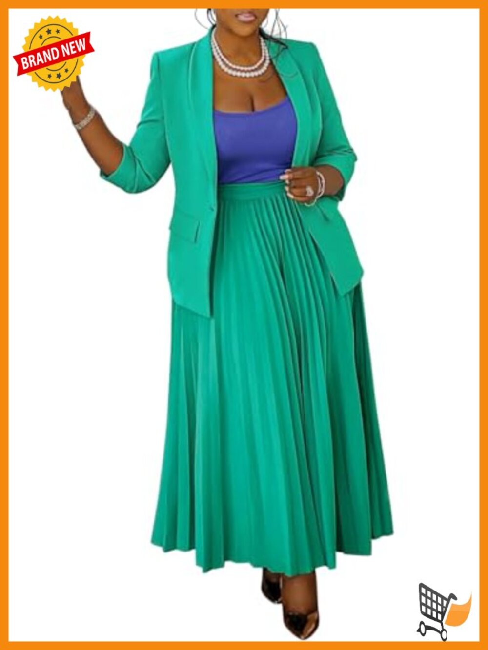 Plus Size 2 Piece Blazer Skirt Set Maxi Skirt Suit Business
